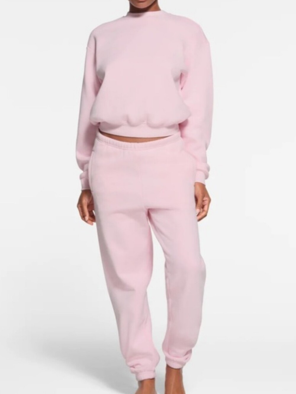SKIMS Cherry Blossom Pink Cotton Fleece Crew Neck Pullover Rare NWT